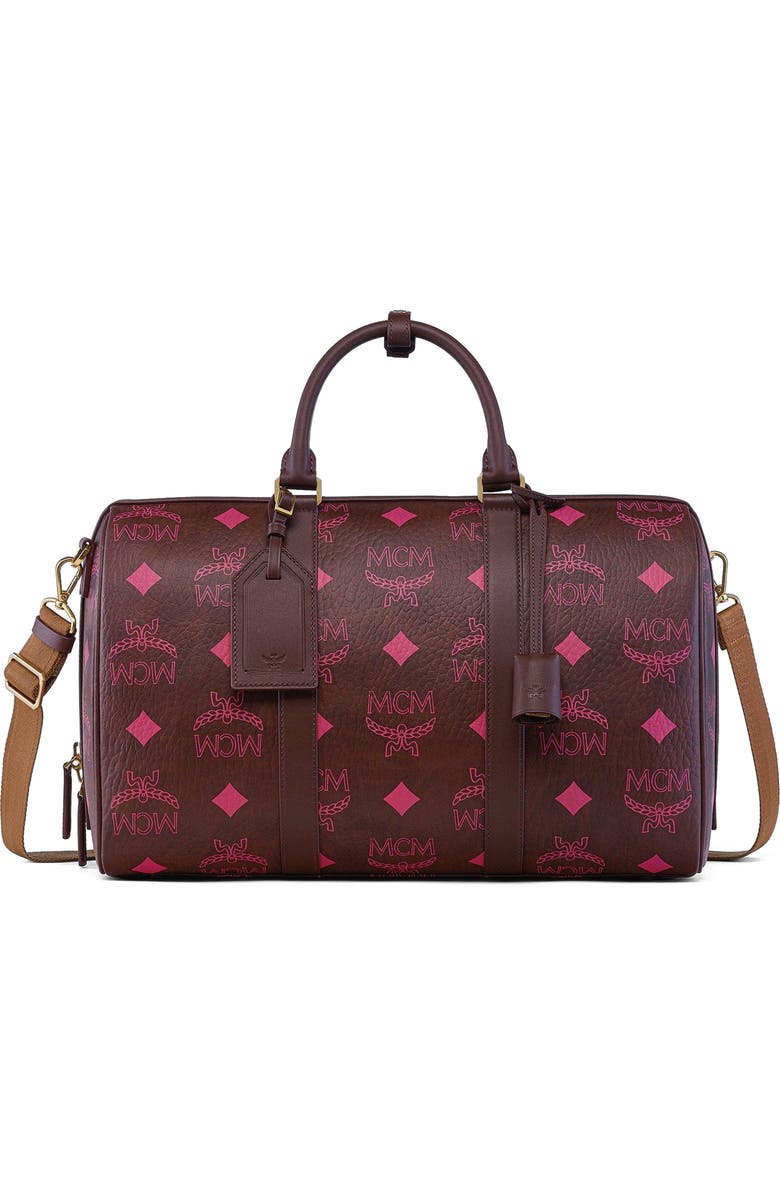 MCM Small Ottomar Weekender Bag in Maxi Visetos, Main, color, Cinnamon