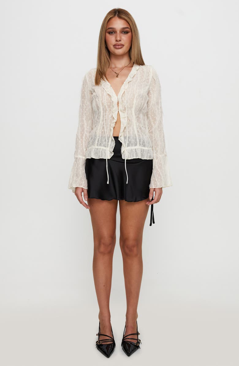 Princess Polly Sainz Polka Dot Frill Sheer Top, Alternate, color, Cream