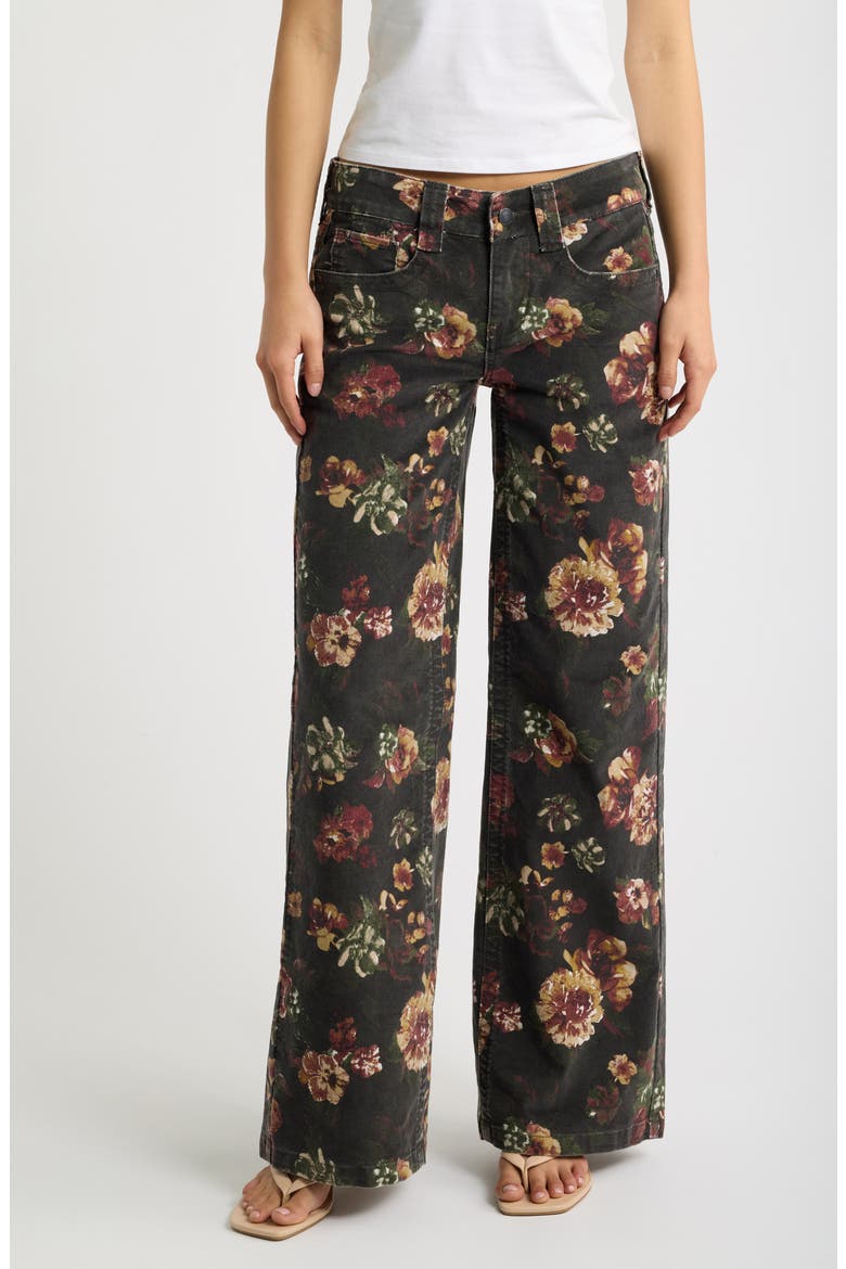 Floral Printed Low Rise Wide Leg Corduroy Pants, Main, color, VINTAGE BROWN