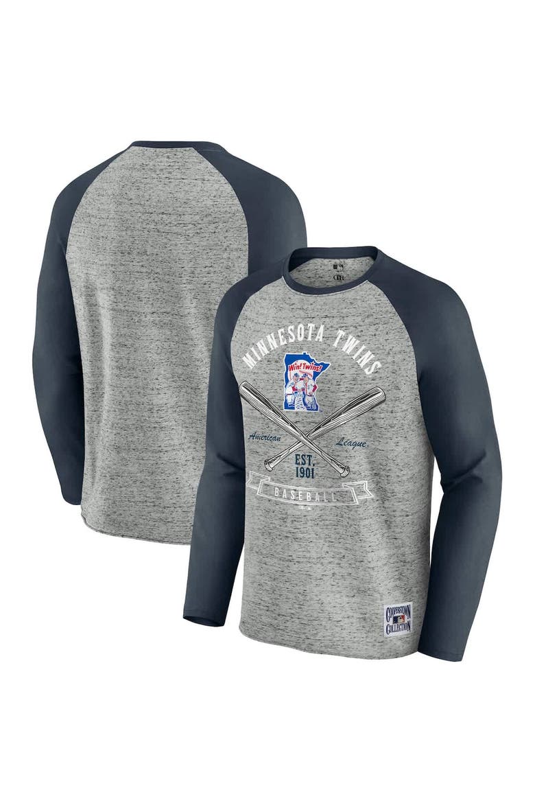 Men's Darius Rucker Collection by Fanatics  Heather Gray Minnesota Twins Raw Edge Raglan Long Sleeve Baseball T-Shirt, Alternate, color, Heather Gray