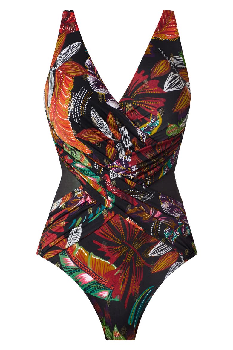 Pluma Orla Crossover One-Piece Swimsuit, Alternate, color, BLACK MULTI