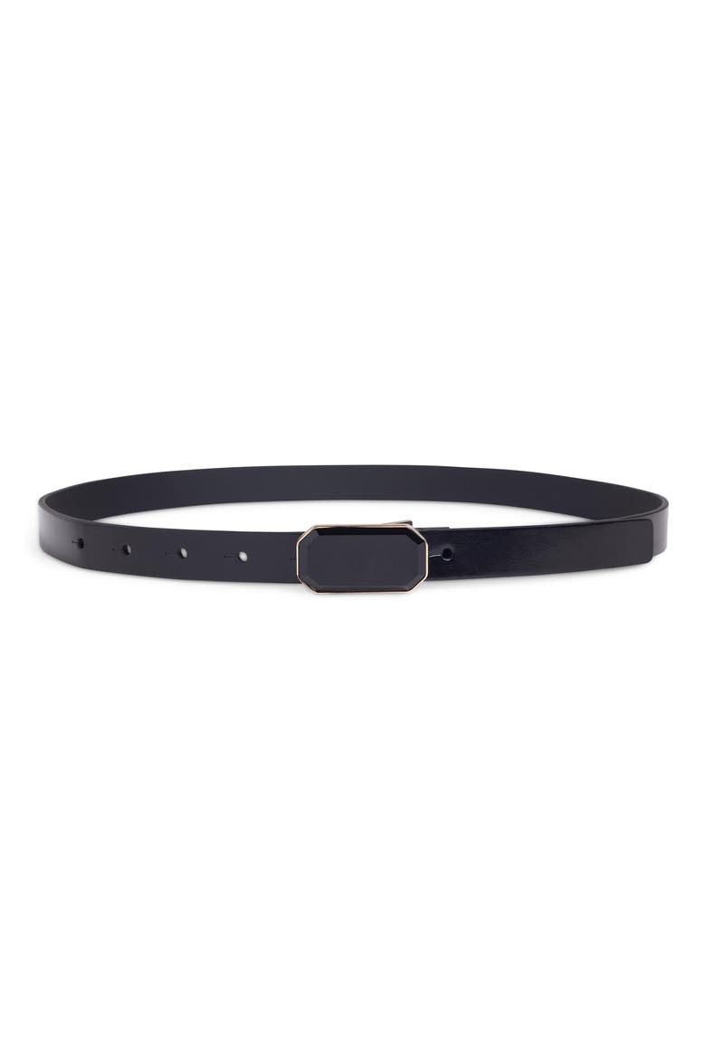 Cocktail Leather Skinny Belt, Main, color, BLACK/ ANTIQUE BRASS