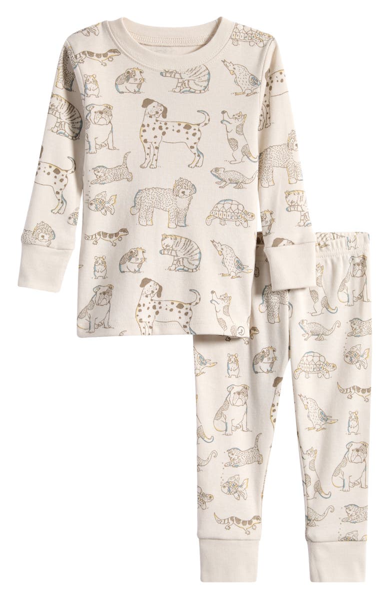 Little Planet Print Fitted Organic Cotton Two-Piece Pajamas, Main, color, Pets