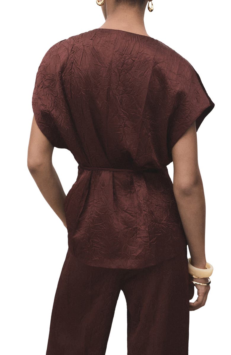 MANGO Double Breasted Crinkled Effect Wrap Jacket, Alternate, color, Chocolate