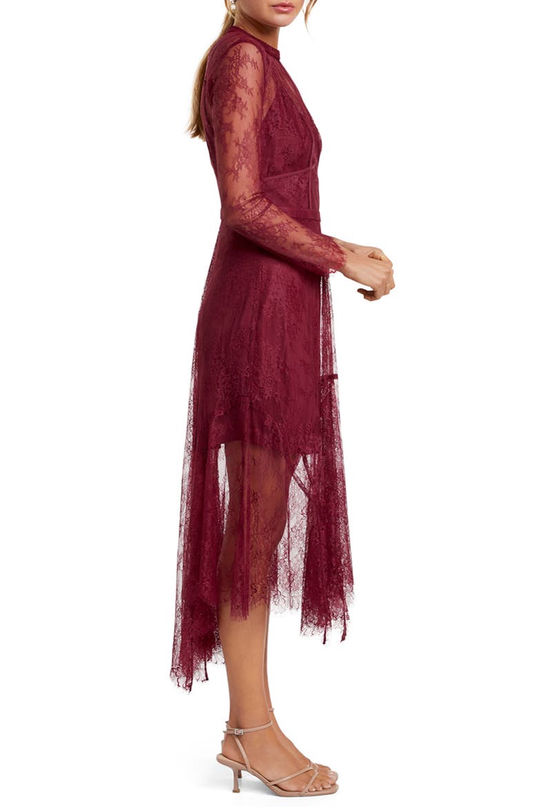 Chantilly Lace Long Sleeve Midi Dress, Alternate, color, BERRY