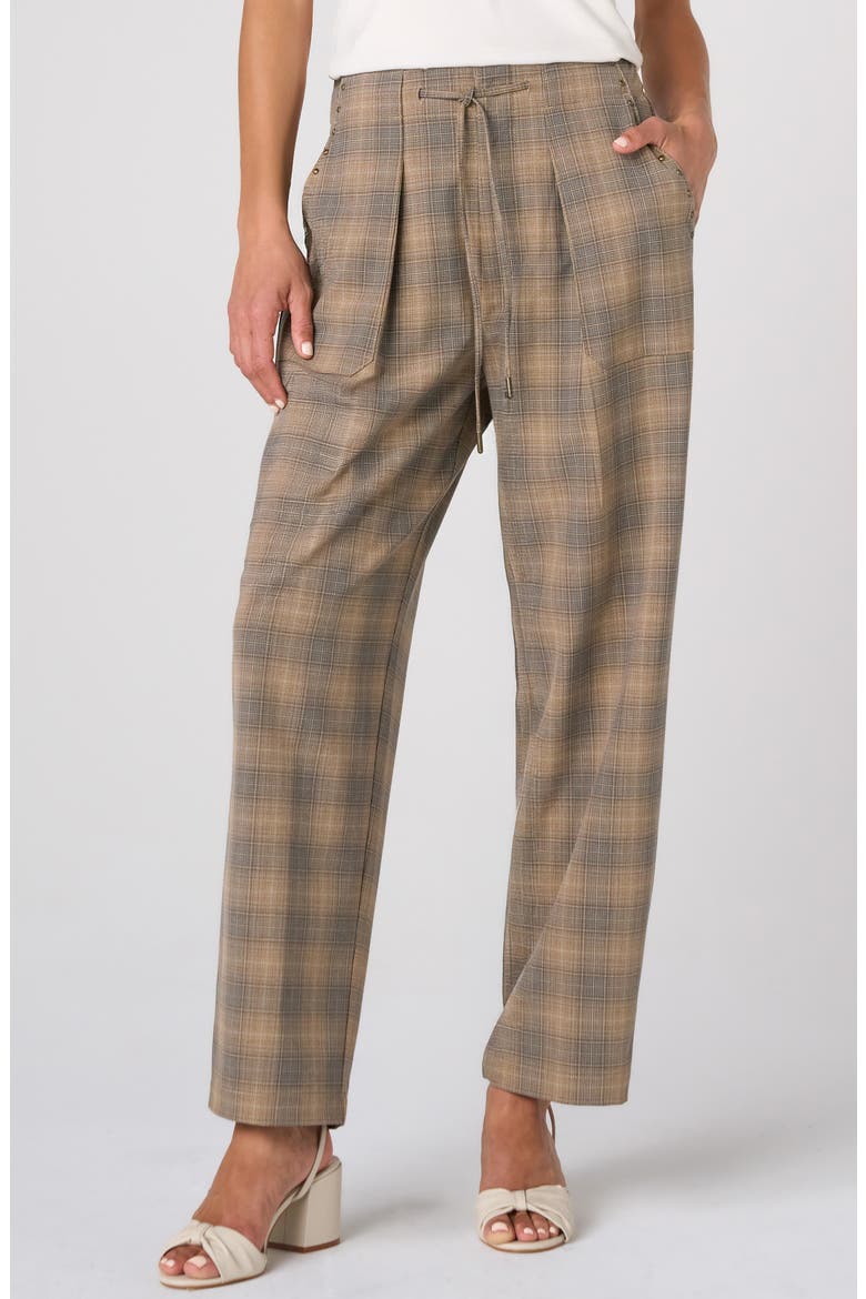Plaid Drawstring Crop Wide Leg Pants, Main, color, OAK/ MULTI OMBRE PLAID