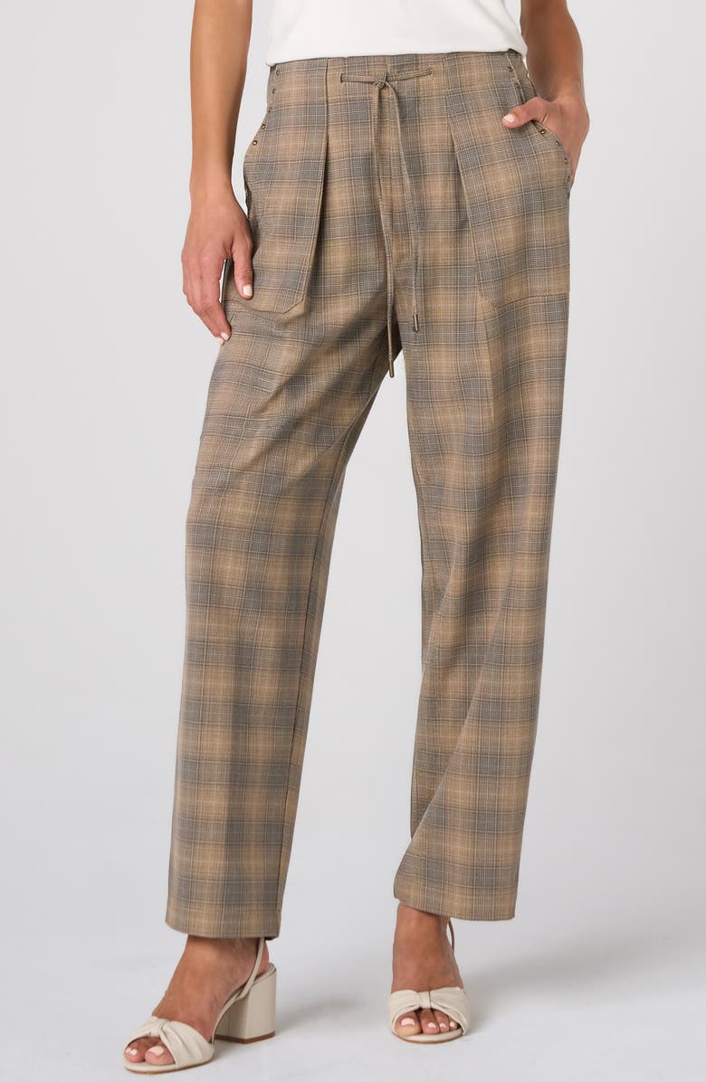 Liverpool Plaid Drawstring Crop Wide Leg Pants, Main, color, Oak/ Mlt Ombre P