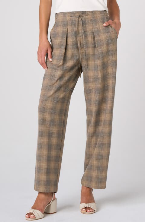 Plaid Drawstring Crop Wide Leg Pants