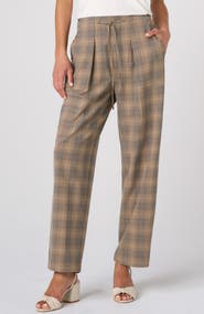 Liverpool Plaid Drawstring Crop Wide Leg Pants