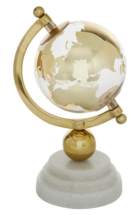 Goldtone Ceramic Globe with Marble Base and Glass Globe