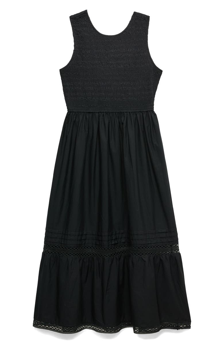 PER UNA BY M&S Smocked Lace Trim Sleeveless Cotton Maxi Dress, Main, color, Black