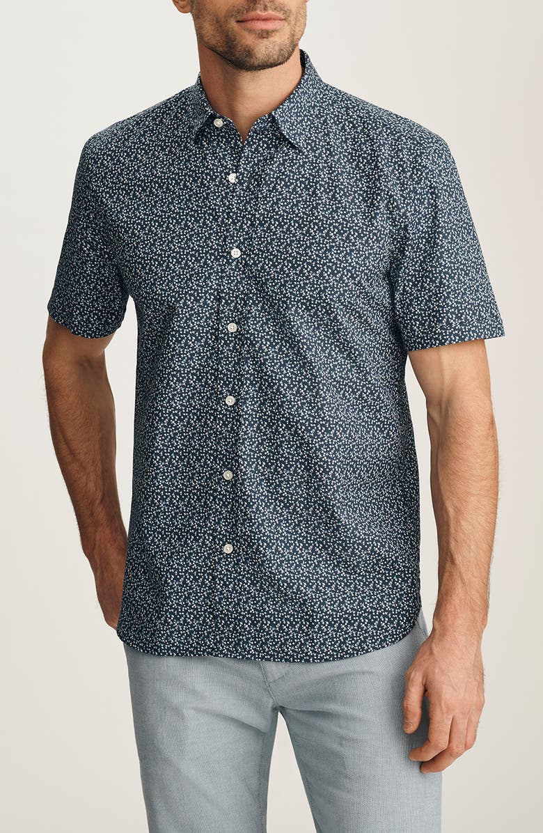 34 Heritage Floral Short Sleeve Stretch Luxe Twill Button-Up Shirt, Main, color, Vintage Indigo