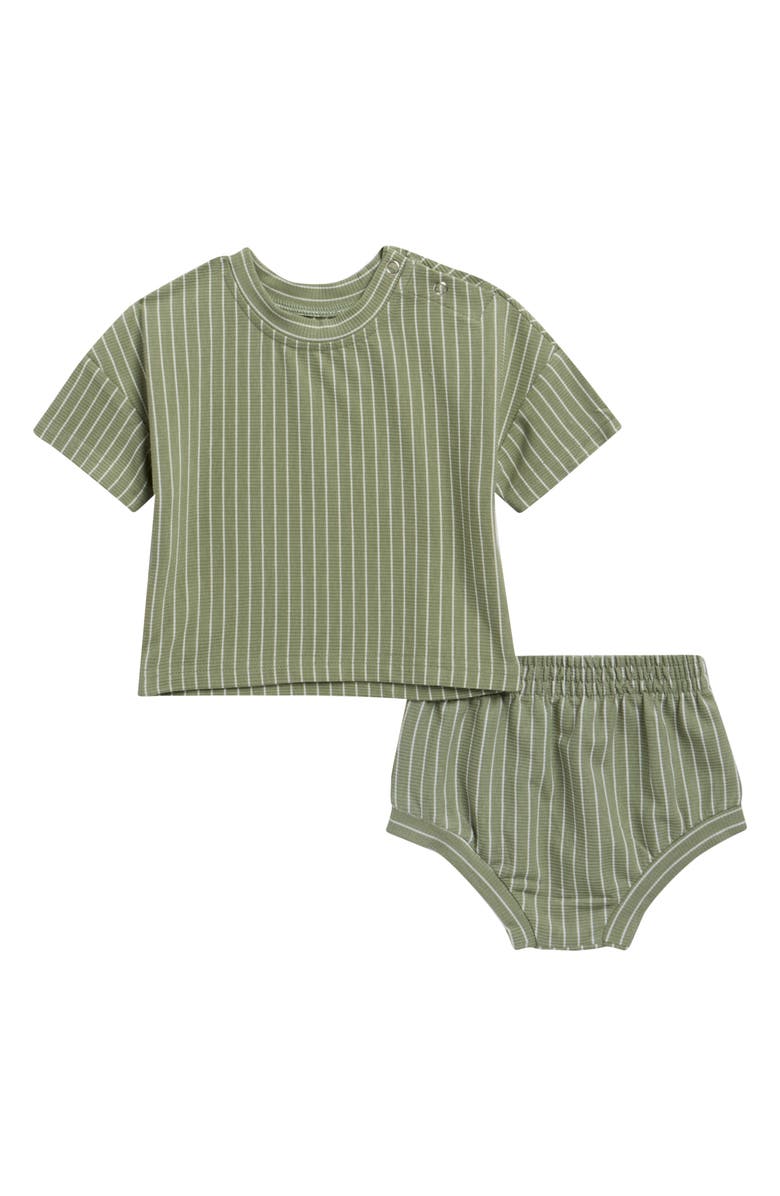 TINY TRIBE Stripe Rib Top & Bloomers Set, Main, color, Green