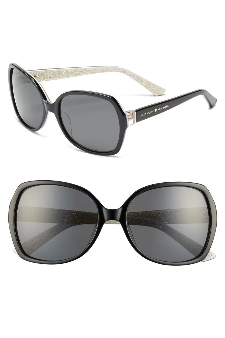 'halsey' 57mm polarized sunglasses, Main, color, BLACK IVORY GLITTER/ POLAR