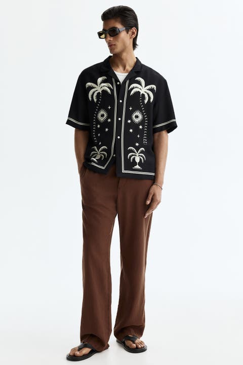 Relaxed-fit linen-blend pants