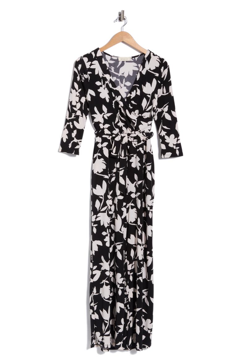 Three Quarter Sleeve Wide Leg Jumpsuit, Alternate, color, BLACK FLORAL