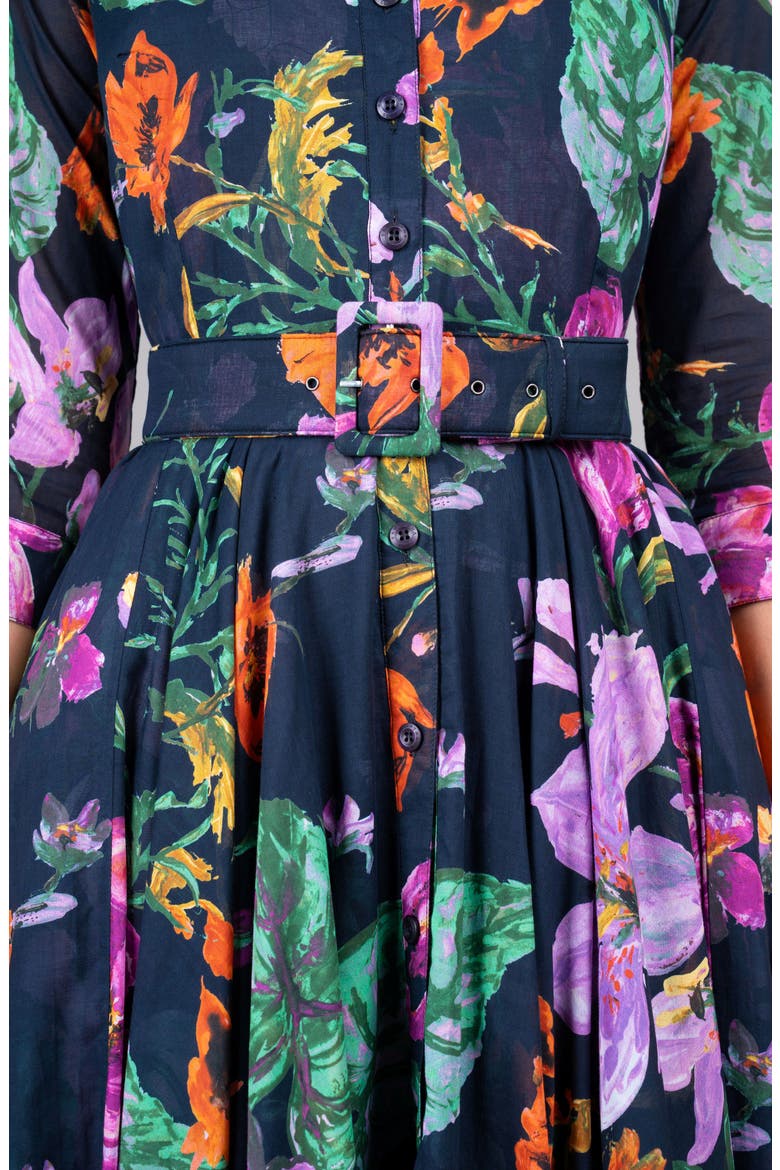 Gogh Summer A-Line Belted Shirtdress, Alternate, color, Navy