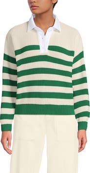 Lands' End Drifter Rugby with Woven Collar Sweater
