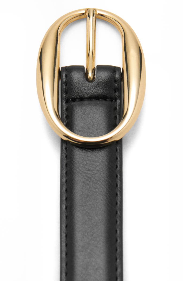 MANGO Oval Buckle Faux Leather Belt, Alternate, color, Black