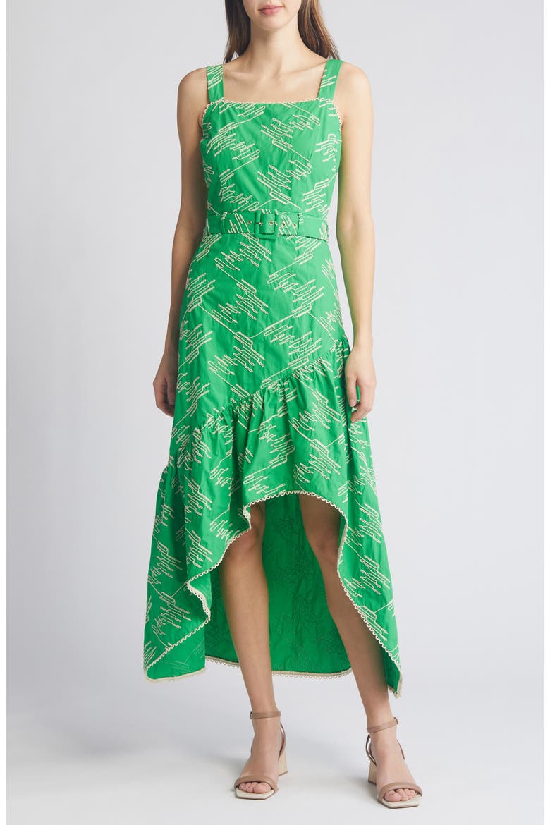 Simala Belted High-Low Dress, Main, color, EMERALD GREEN