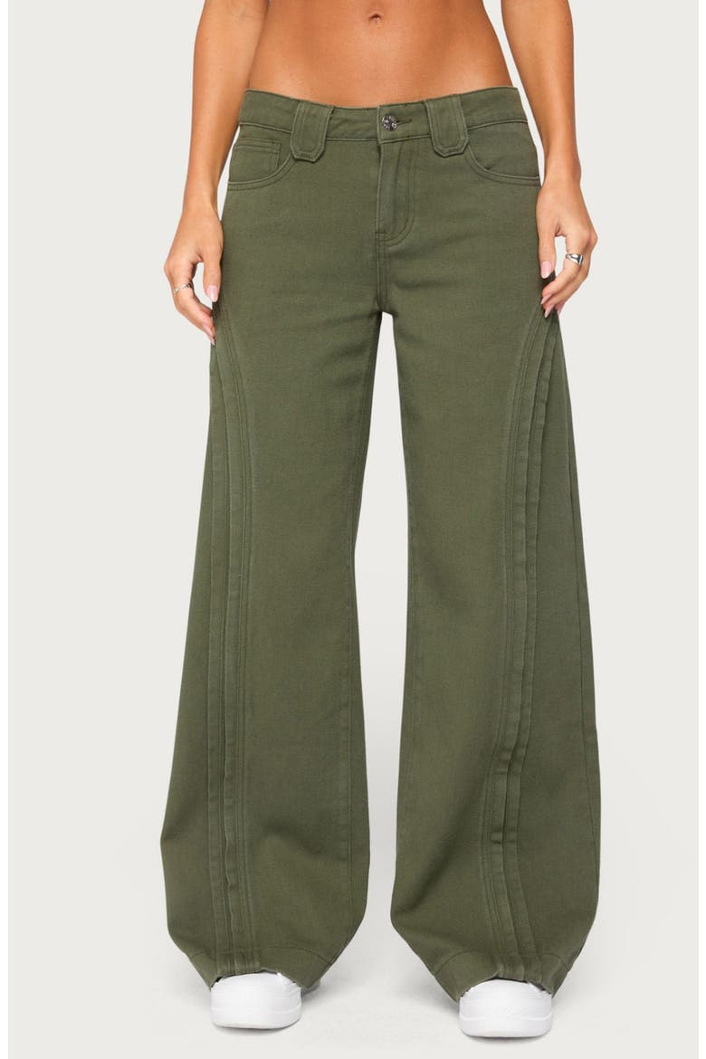 Pascale Stitched Low Rise Wide Leg Jeans, Main, color, OLIVE