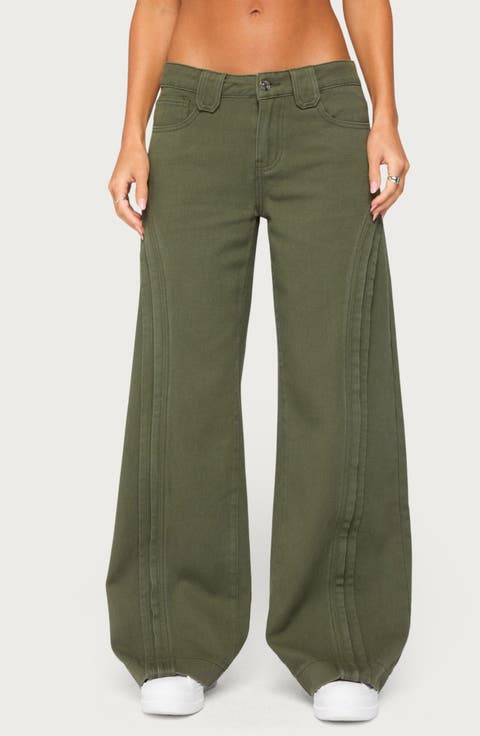 Pascale Stitched Low Rise Wide Leg Jeans