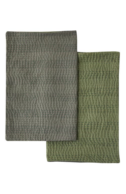 Melange Home Kantha Set Of 2 Reversible Cotton Shams In Forest And Olive