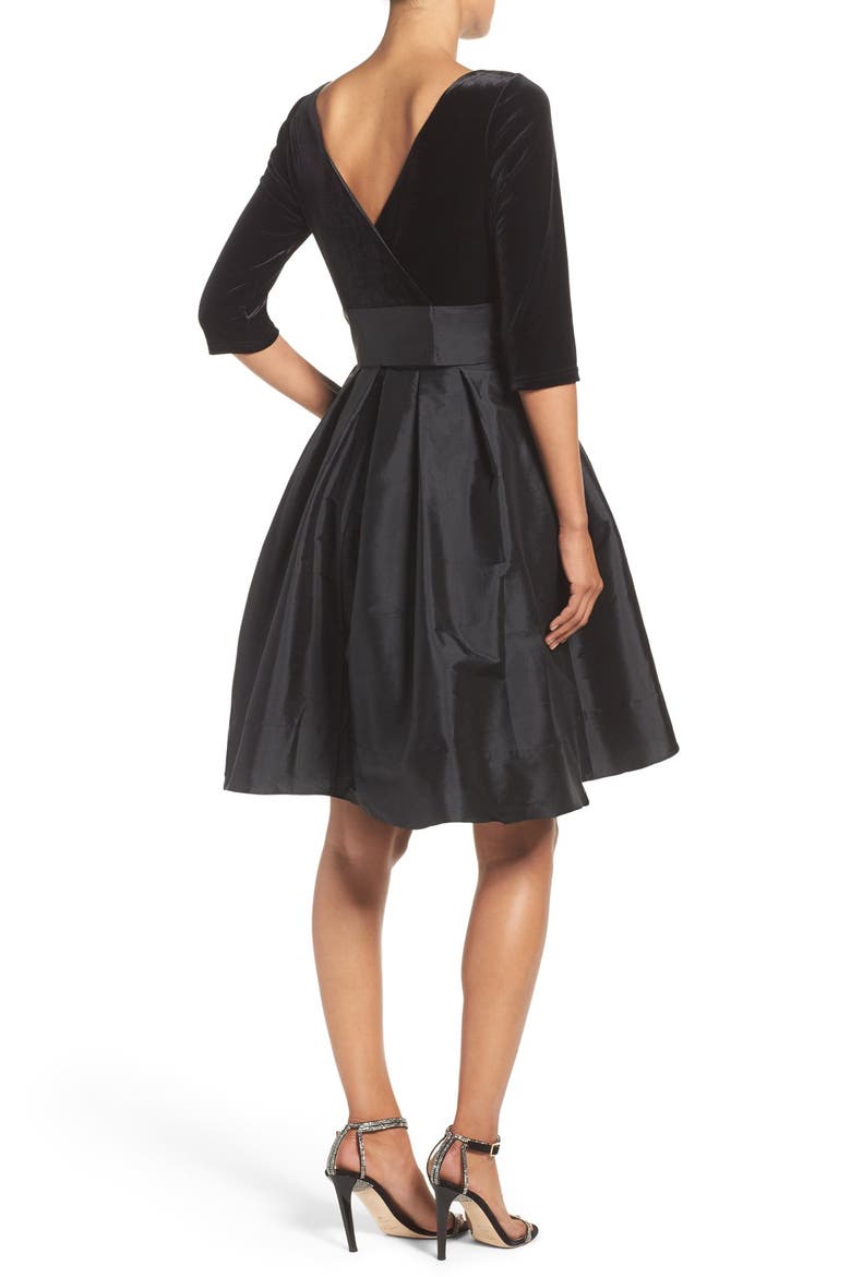 Velvet & Taffeta Fit & Flare Dress, Alternate, color, BLACK