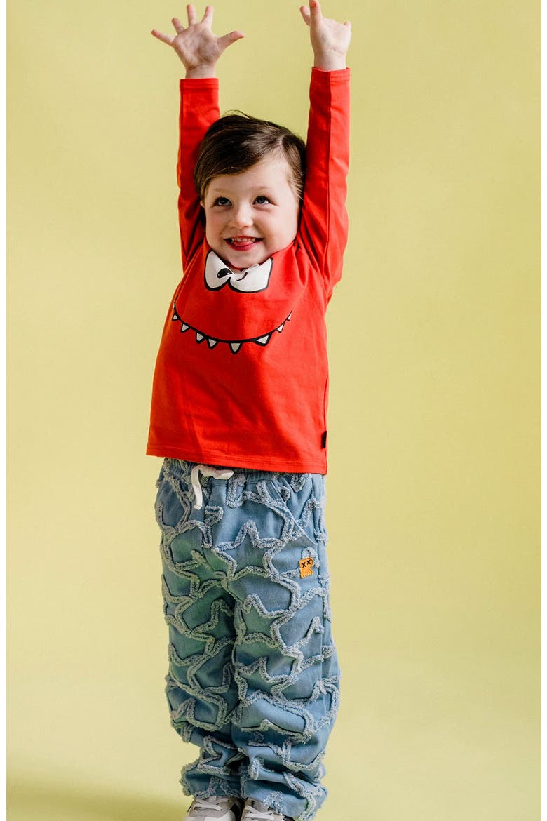 Kids' Everyday Frayed Star Straight Leg Jeans, Alternate, color, LIGHT DENIM