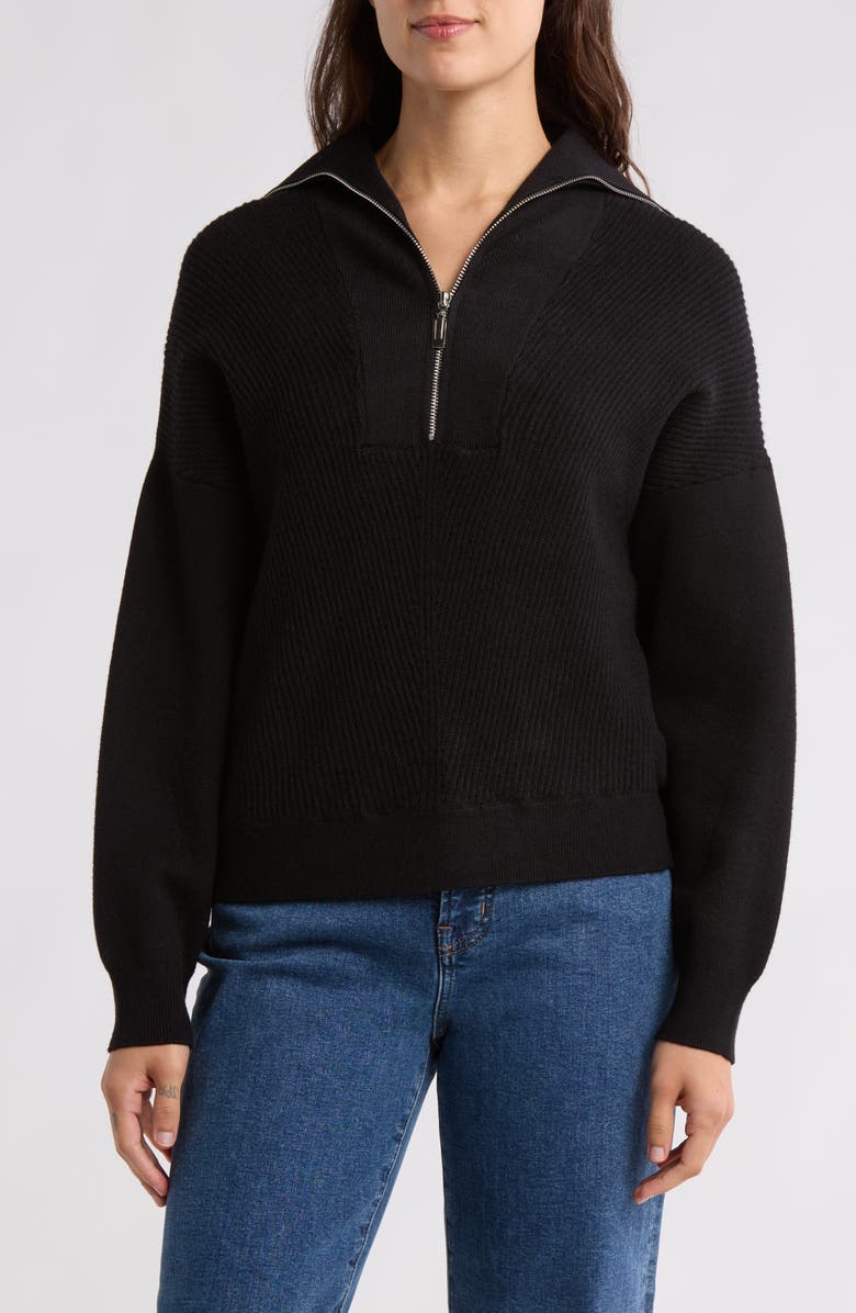 T Tahari Half Zip Rib Pullover, Main, color,