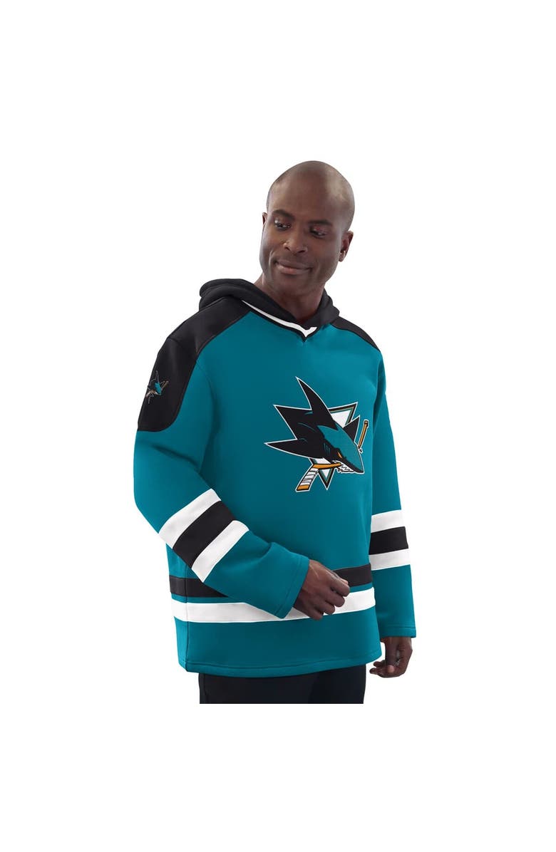STARTER Men's Starter Teal/Black San Jose Sharks Hockey Pullover Hoodie, Alternate, color, Teal