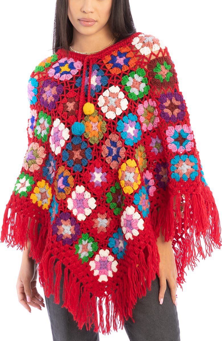 SAACHI Crochet Knit Triangle Poncho, Main, color, 