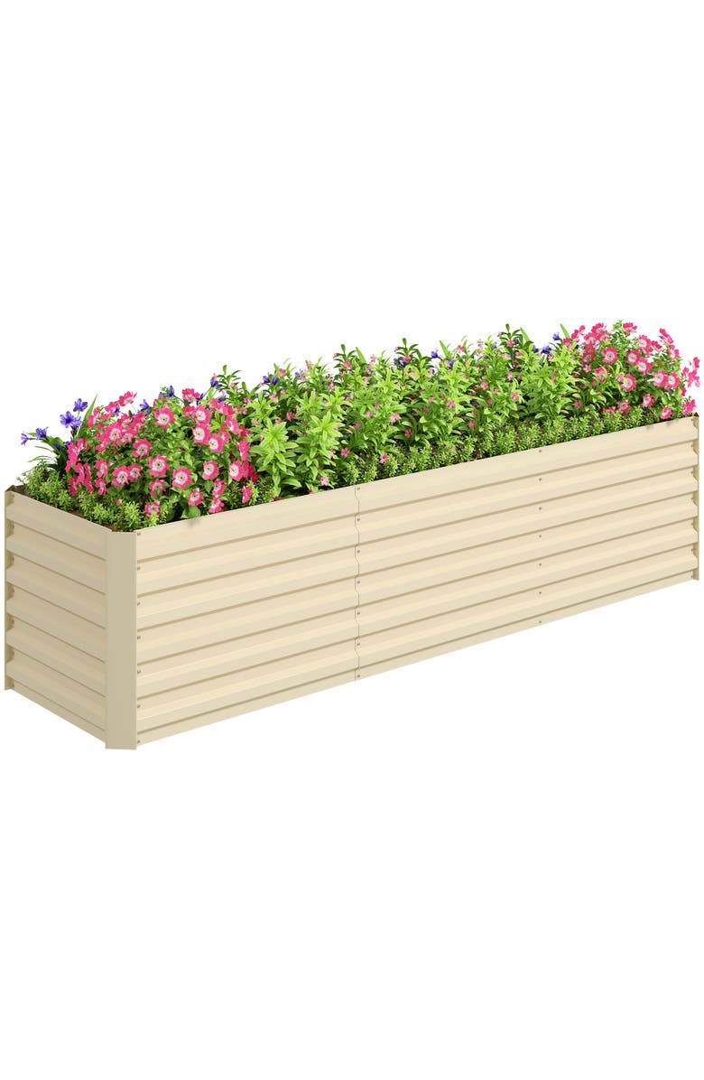 Outsunny Raised Kit, Metal Elevated with Safety, Large Raised Bed Garden Bed, Main, color, Cream White