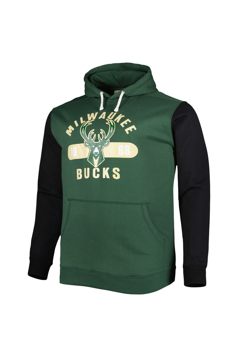 Men's Fanatics Branded Hunter Green/Black Milwaukee Bucks Big & Tall Bold Attack Pullover Hoodie, Alternate, color, Hunter Green