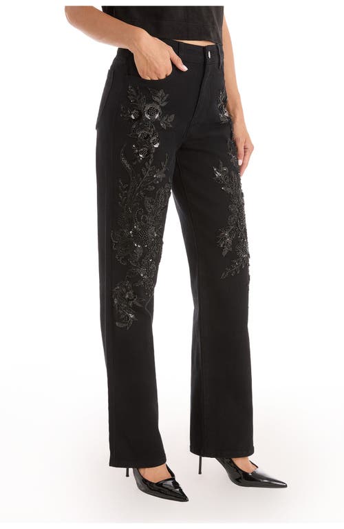 The Noli Shop Stassi Floral Sequin Jean In Black