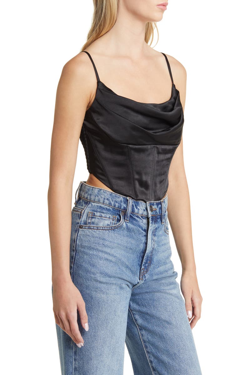 All in Favor Cowl Neck Satin Corset Crop Top, Alternate, color, 