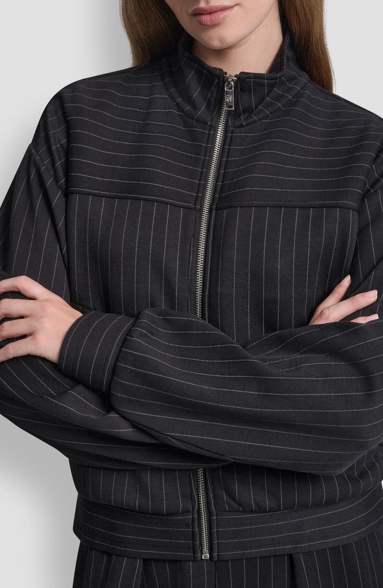 DKNY Pinstripe Zip Jacket, Alternate, color, Black Pinstripe