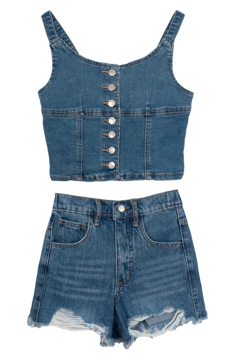 Tween Diva Kids' Denim Tank & Distressed Shorts Set, Main, color, Blue