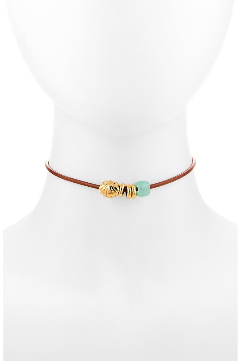 Charm Leather Choker Necklace, Main, color, GOLDEN TAN