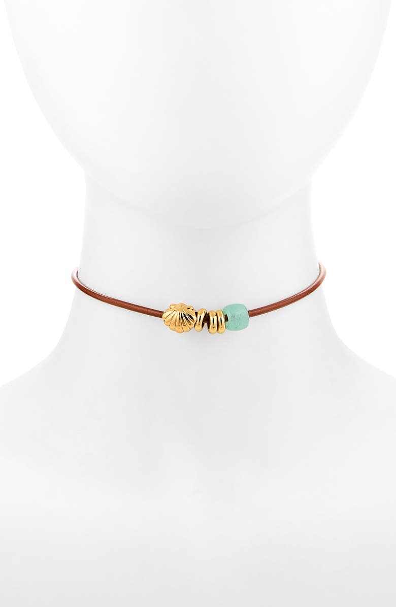 Madewell Charm Leather Choker Necklace, Main, color, Golden Tan