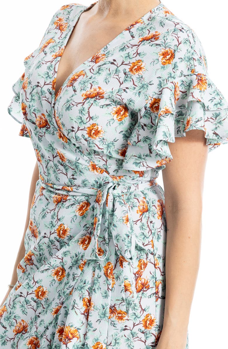 MAX STUDIO Ruffle Crepe High/Low Wrap Midi Dress, Alternate, color, Pale Blue Cascading Cmlls