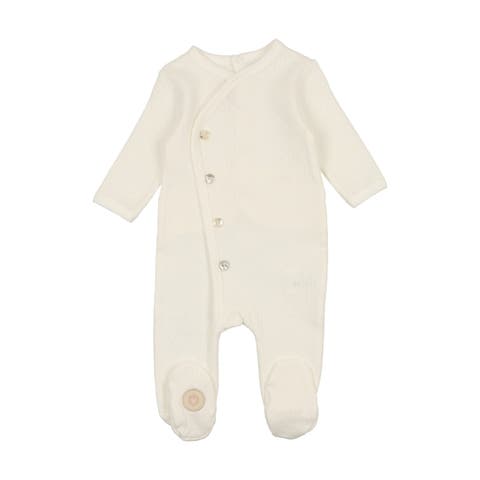 Mon Tresor Double Button Boys Footie & Bonnet - Ivory & Navy Mon Tresor Double Button Boys Footie & Bonnet - Ivory & Navy