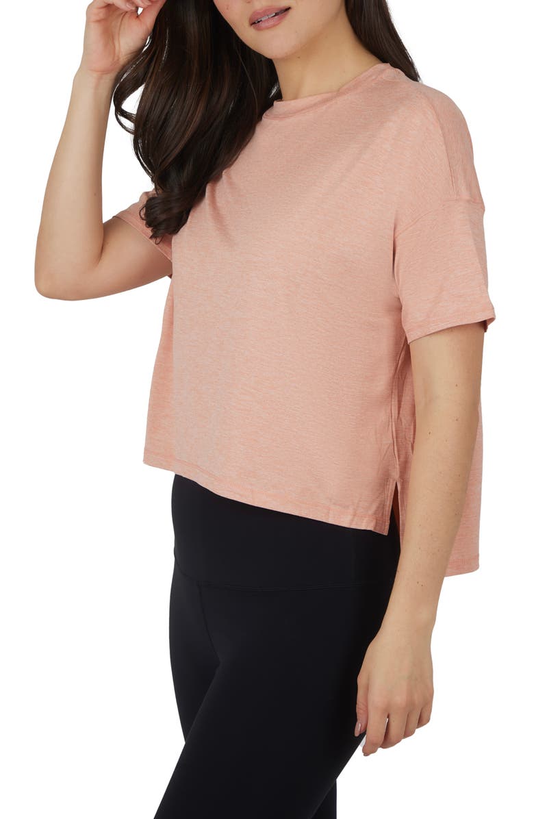 90 DEGREE BY REFLEX 2-Pack Deluxe High-Low Boxy Crop T-Shirts, Alternate, color, Heather Canyon Clay/ White