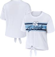 WEAR by Erin Andrews Women's WEAR by Erin Andrews White North Carolina Tar Heels Striped Front Knot Cropped T-Shirt