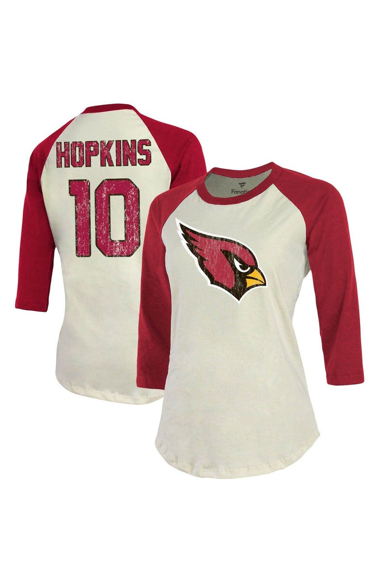 Majestic Threads Women's Majestic Threads DeAndre Hopkins Cream/Cardinal Arizona Cardinals Player Raglan Name & Number 3/4-Sleeve T-Shirt, Main, color, 