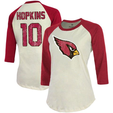 Women's Majestic Threads DeAndre Hopkins Cream/Cardinal Arizona Cardinals Player Raglan Name & Number 3/4-Sleeve T-Shirt