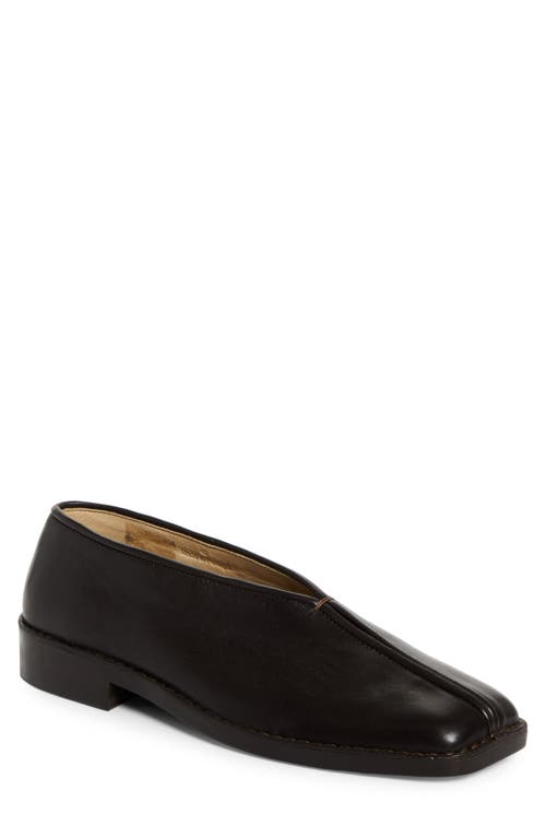 Lemaire Piped Leather Loafer In Dark Chocolate Br490