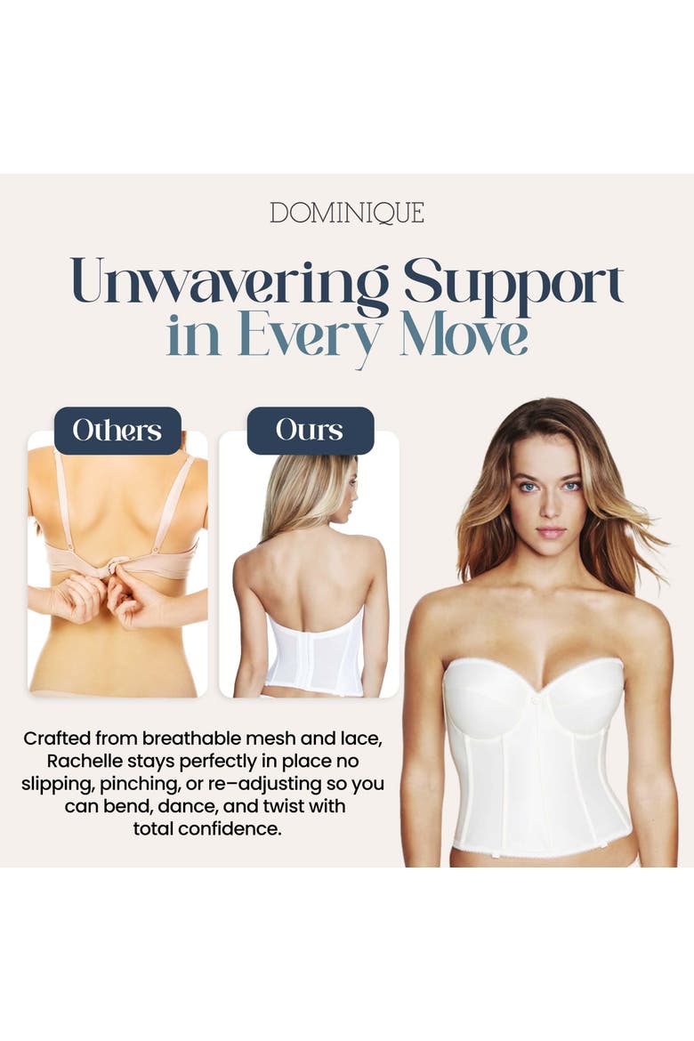 Rachelle Strapless Low Back Satin Longline Bridal Bra, Alternate, color, White