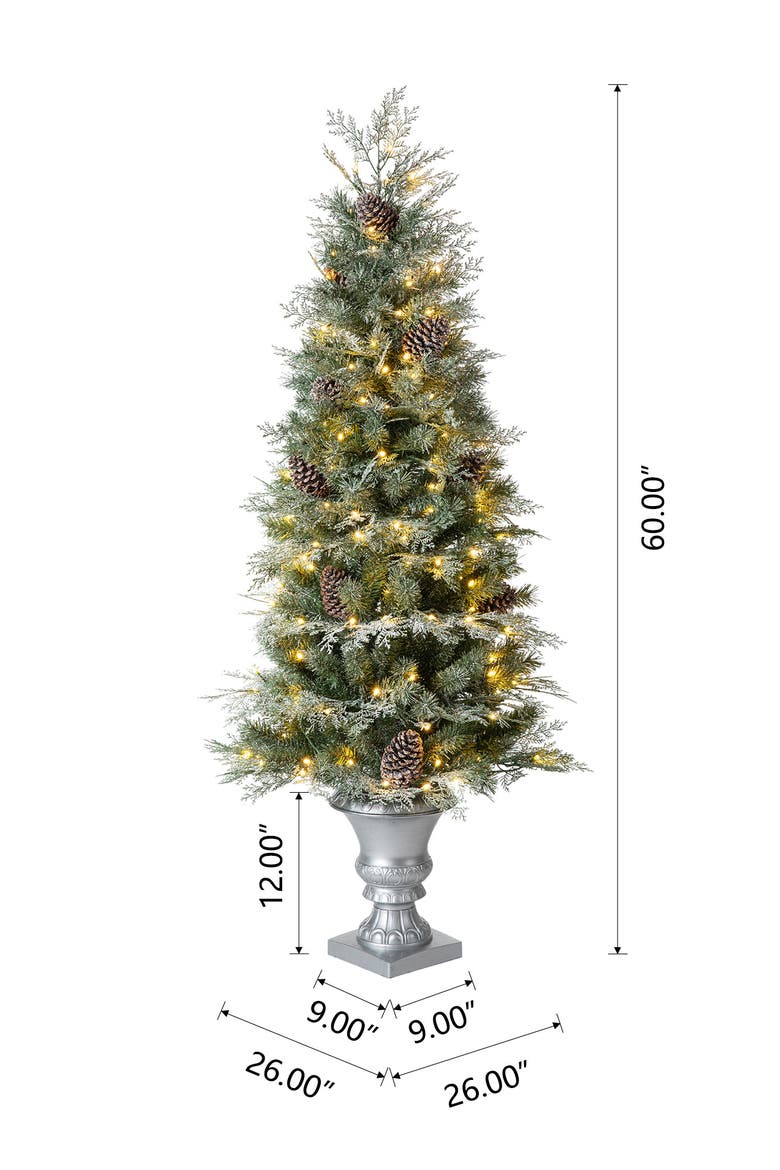 5FT Pre-Lit Pine Artificial Christmas Porch Tree with 180 Warm White Lights, Alternate, color, Green