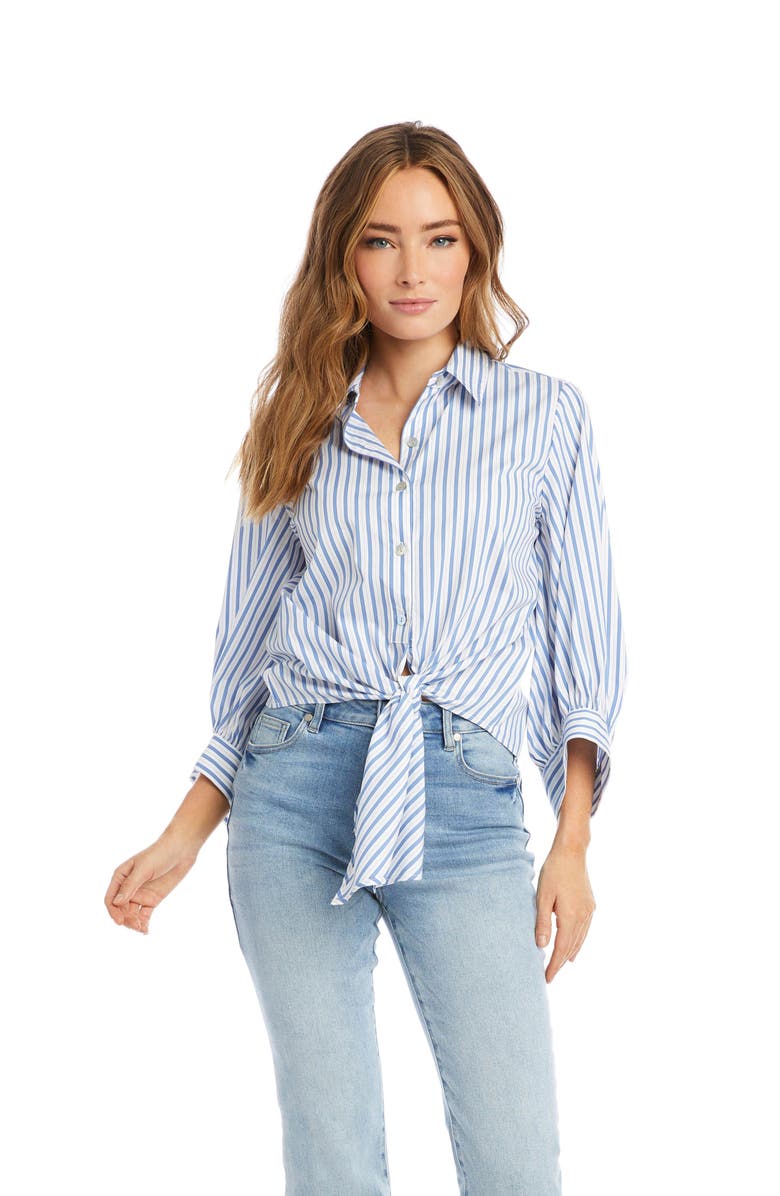 Karen Kane Tie Front Stripe Button-Up Shirt, Alternate, color, 